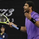 Matteo Berrettini in campo all'Australian Open